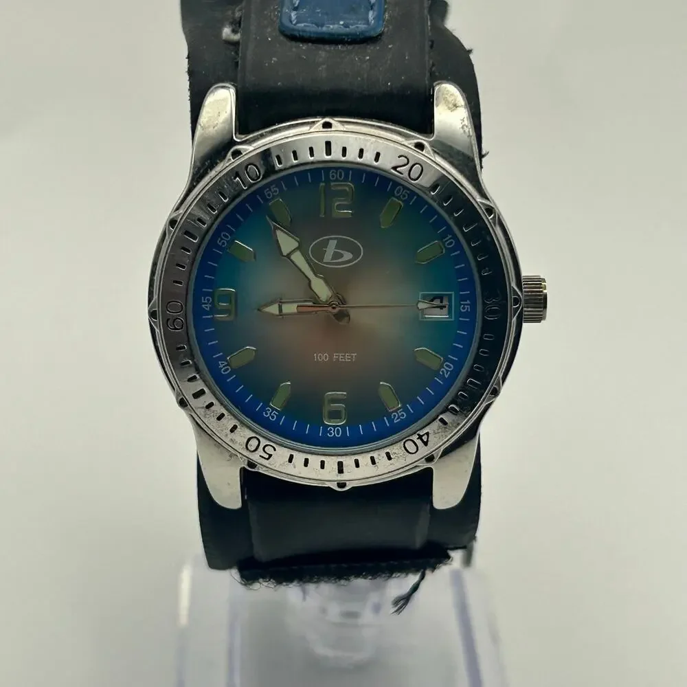 BUM Silver Tone Blue Dial Stainless Steel Watch Working New Battery